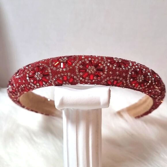 VINTAGE STYLE JEWELED BAROQUE RED  HEADBAND - Picture 1 of 10